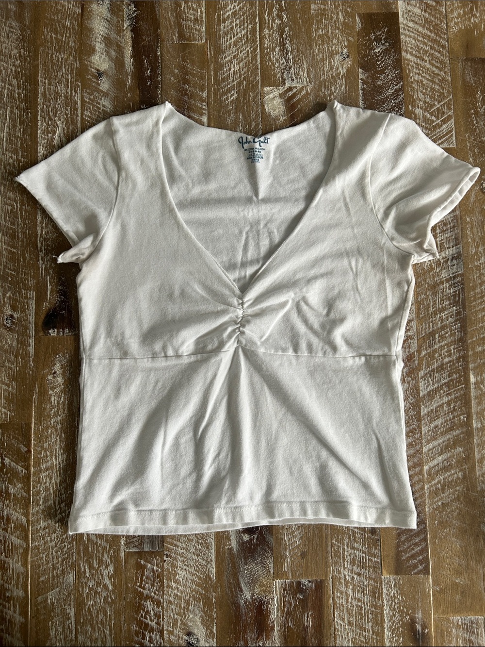 Brandy Melville white Short Sleeve V-Neck Ruched Tee